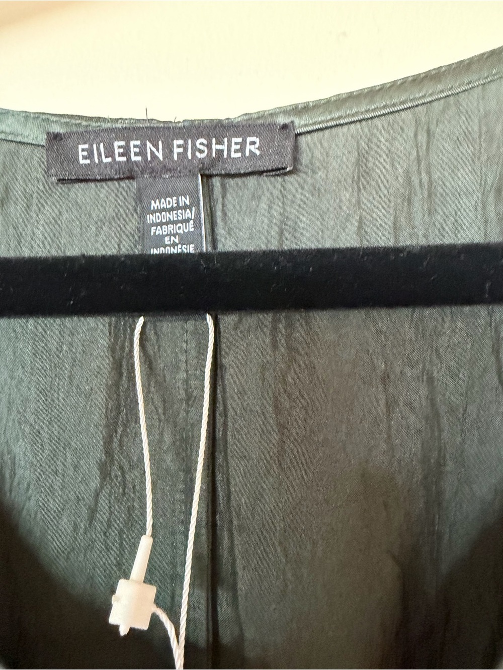 Eileen Fisher Olive Green V-Neck Satin Maxi Dress - Picture 3 of 7